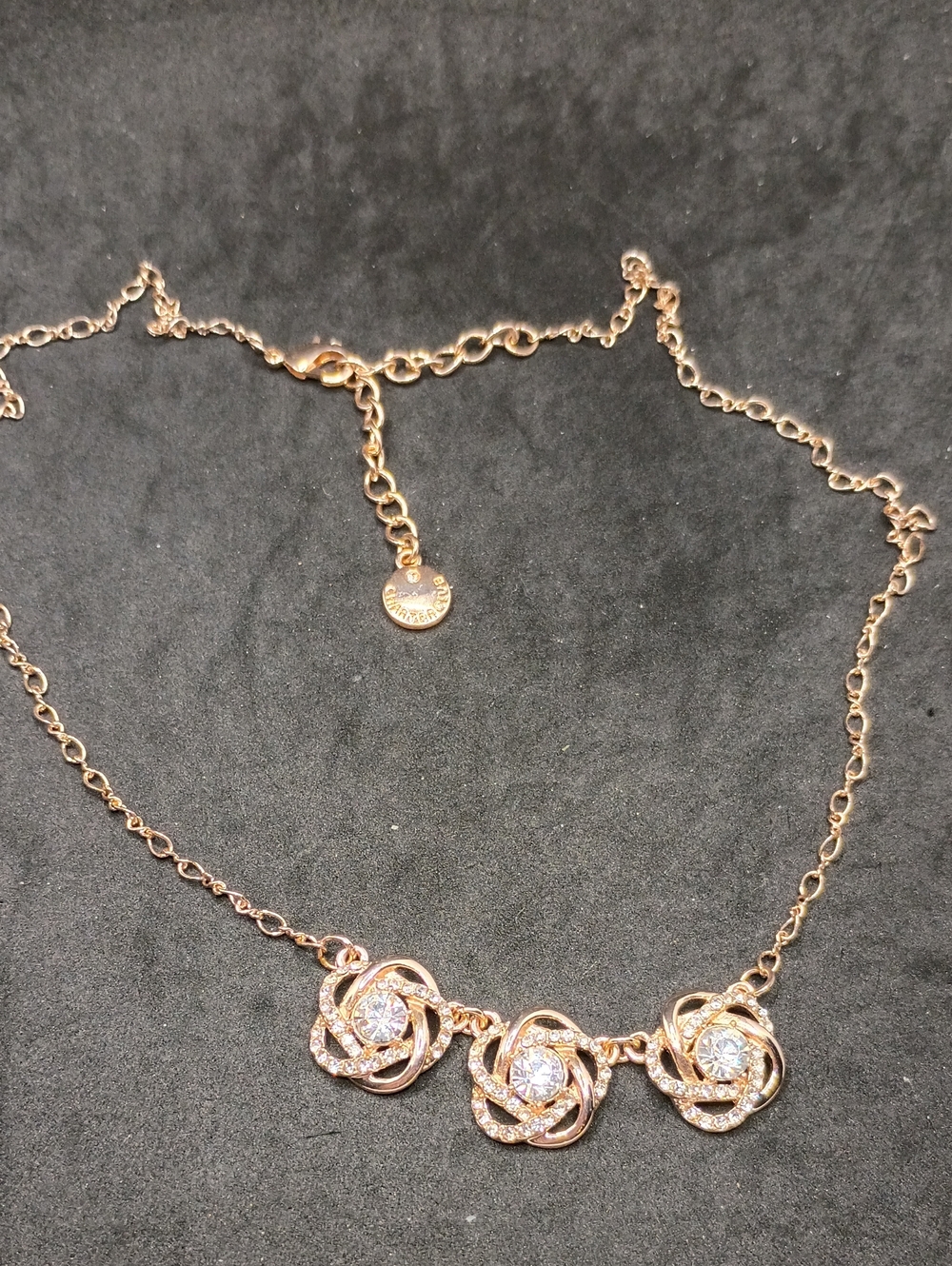 Charter Club Rose Gold Floral Crystal Trio Necklace